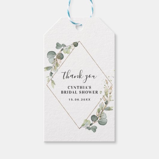 水色ユーカリブライダルシャワー ギフトタグ (正面)