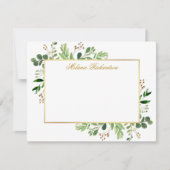 水色ユーカリプスグリーンパーソナライズされた金ゴールド ノートカード (正面)