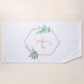 水色ユーカリプスフレームモノグラム ビーチタオル (正面)