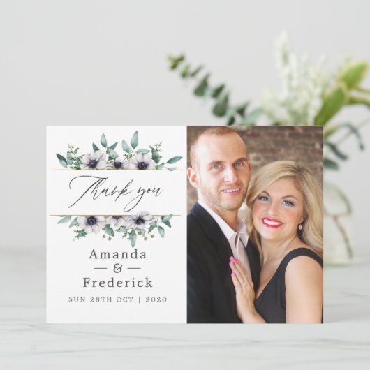 水色ユーカリプタスアネモネ幾何結婚物 サンキューカード (スタンド正面)