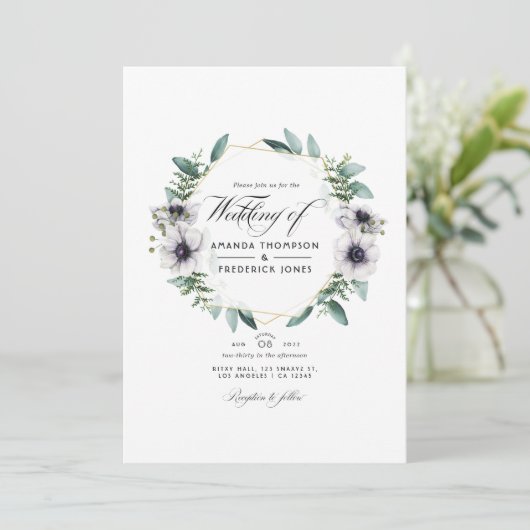 水色ユーカリプタスアネモネ幾何結婚物 招待状 (スタンド正面)