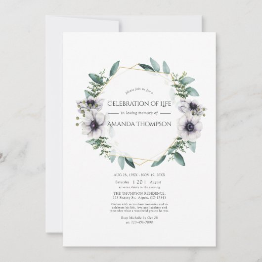 水色ユーカリプタスアネモンお祝いオブライフ 招待状 (正面)