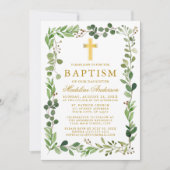 水色ユーカリプタスフレーム金ゴールドバプテスフォト 招待状 (正面)