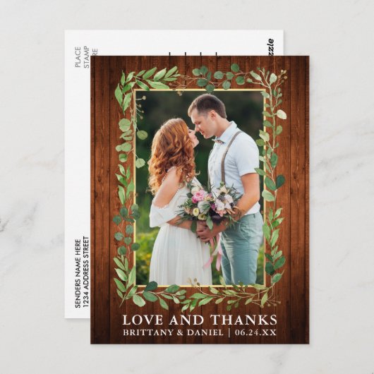 水色ユーカリプトゥスウッド金ゴールドラブ感謝していと ポストカード (正面/裏面)