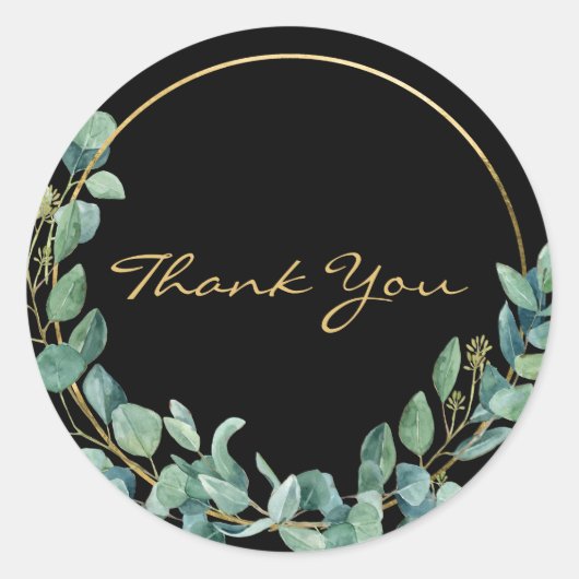 水色ユーカリプトゥスオン金ゴールドリースありがとう ラウンドシール (正面)