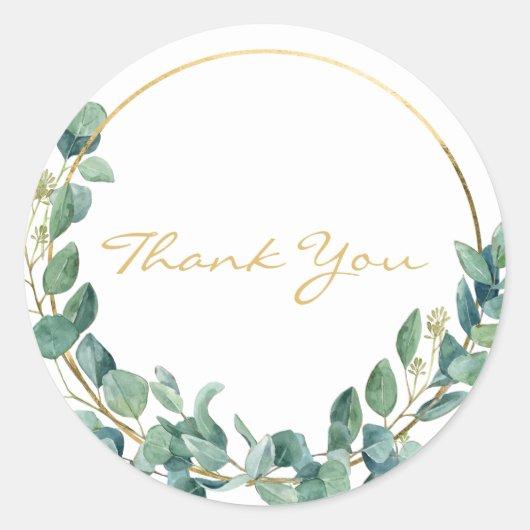 水色ユーカリプトゥスオン金ゴールドリースありがとう ラウンドシール (正面)