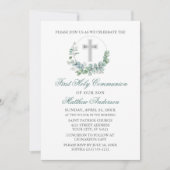 水色ユーカリプトゥスグリーンシルバーファースト聖餐式 招待状 (正面)