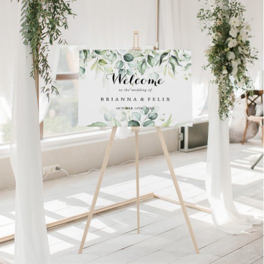 水色ユーカリプトゥスグリーン結婚のウェルカムサイン ポスター