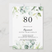水色ユーカリプトゥスグリーン80th誕生日パーティー 招待状 (正面)