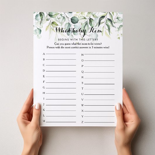 水色ユーカリプトゥスグリーンABCベビーシャワーゲーム