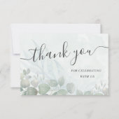 水色ユーカリプトゥスセージ結婚グリーン サンキューカード (正面)
