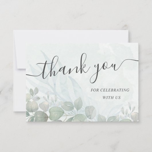 水色ユーカリプトゥスセージ結婚グリーン サンキューカード (正面)