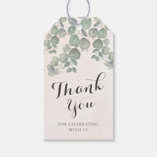 水色ユーカリプトゥスセージ緑&オレンジ結婚ズ ギフトタグ (正面)