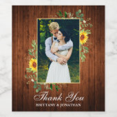 水色ユーカリプトゥスヒマワリ結婚ウッド ワインラベル (シングルラベル)