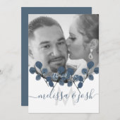 水色ユーカリプトゥスブルーありがとう結婚カード 招待状 (正面/裏面)