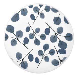 水色ユーカリプトゥスブルー植物手絵を描 セラミックノブ