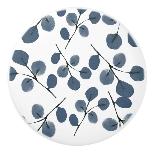 水色ユーカリプトゥスブルー植物手絵を描 セラミックノブ (正面)