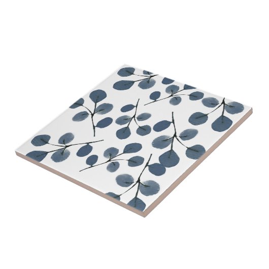 水色ユーカリプトゥスブルー植物手絵を描 タイル (側面)