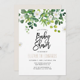 水色ユーカリプトゥスワイルドフラワーベビーシャワー 招待状
