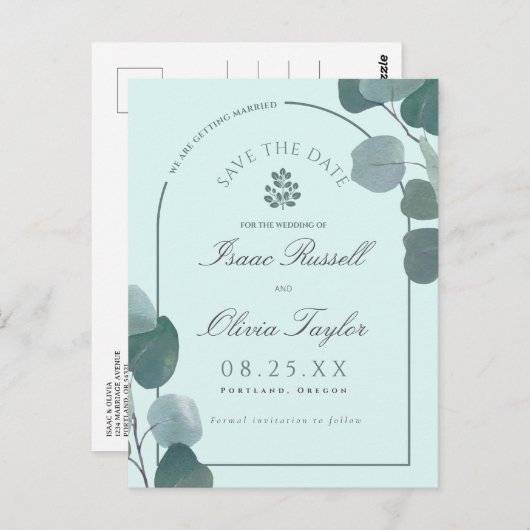 水色ユーカリプトゥスArch写真保存日付 ポストカード (正面/裏面)