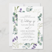 水色ユーカリプラベンダー結婚書道 招待状 (正面)