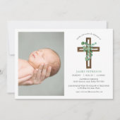 水色ユーカリモダンクロス写真バプテスマ 招待状 (正面)