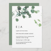 水色ユーカリモダンフォントライトグリーン 招待状 (正面/裏面)