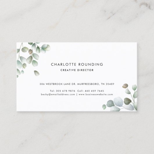 水色ユーカリモダン 名刺 (正面)