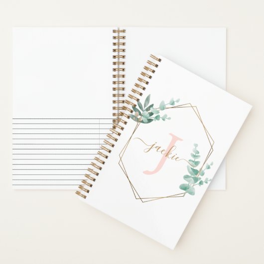 水色ユーカリモノグラムの枠 ノートブック (内側)