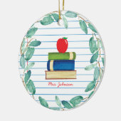 水色ユーカリリースアップルブックス先生 セラミックオーナメント (左)