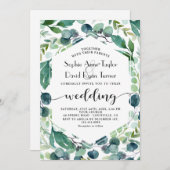 水色ユーカリリース手書結婚き 招待状 (正面/裏面)