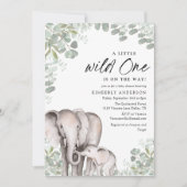 水色ユーカリワイルドワンエレファントベビーシャワー 招待状 (正面)