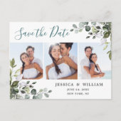 水色ユーカリ写真ウェディング日付を保存 案内ポストカード (正面)