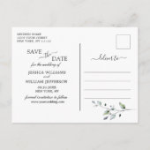 水色ユーカリ写真ウェディング日付を保存 案内ポストカード (裏面)