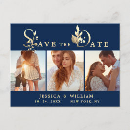 水色ユーカリ写真ウェディング日付を保存 案内ポストカード