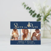 水色ユーカリ写真ウェディング日付を保存 案内ポストカード (スタンド正面)