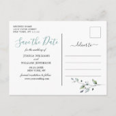 水色ユーカリ写真ウェディング日付を保存 案内ポストカード (裏面)