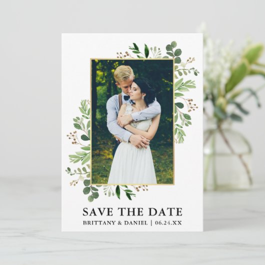 水色ユーカリ写真保存Date Card セーブザデート (スタンド正面)