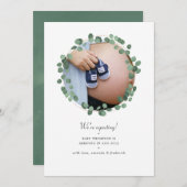 水色ユーカリ写真妊娠 案内状 (正面/裏面)