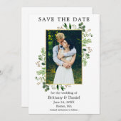 水色ユーカリ写真金ゴールド枠 セーブザデート (正面/裏面)