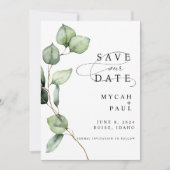 水色ユーカリ写真Save the Date Card 招待状 (正面)