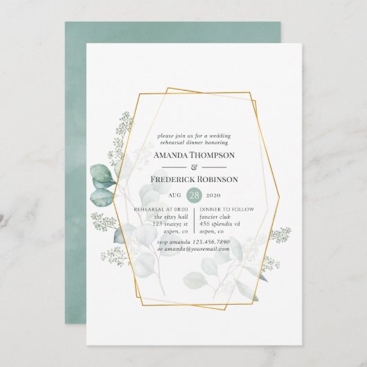 水色ユーカリ幾何リハーサルディナー 招待状 (正面/裏面)