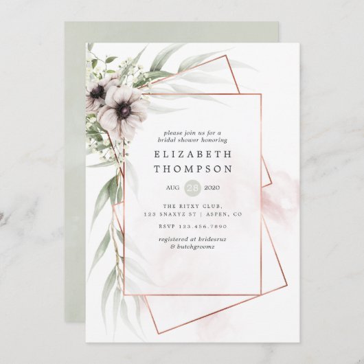 水色ユーカリ幾何学ブライダルシャワー 招待状 (正面/裏面)