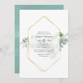 水色ユーカリ幾何学ブライダルシャワー 招待状 (正面/裏面)
