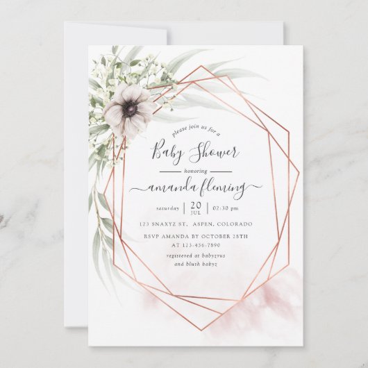 水色ユーカリ幾何学的ベビーシャワー 招待状 (正面)