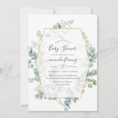 水色ユーカリ幾何学的ベビーシャワー 招待状 (正面)