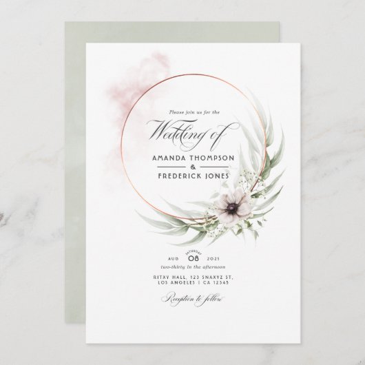 水色ユーカリ幾何学結婚式招待状 招待状 (正面/裏面)