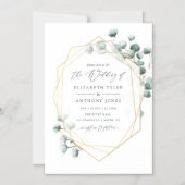 水色ユーカリ幾何結婚物 マグネット招待状 (正面)