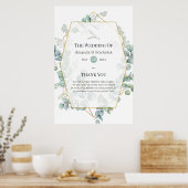 水色ユーカリ幾何結婚的ようこそ ポスター (キッチン)