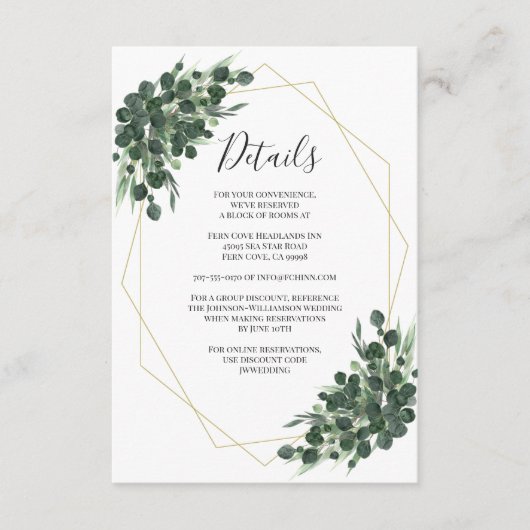 水色ユーカリ幾何結婚詳細 エンクロージャーカード (正面)